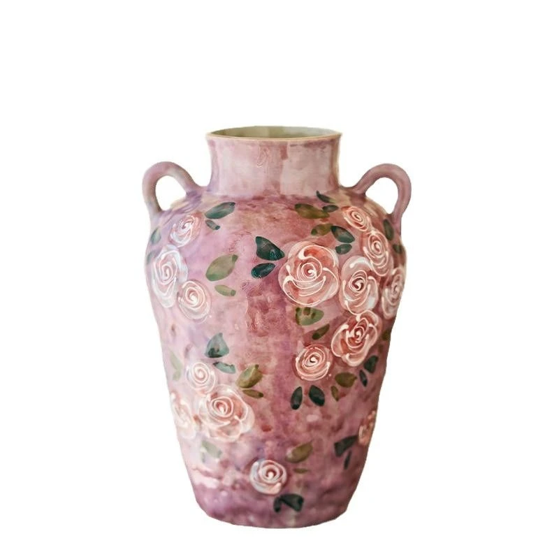 

Hand painted rose ceramic vase Chinese underglaze color living room TV cabinet water raised flowers dried flower arrangement dev