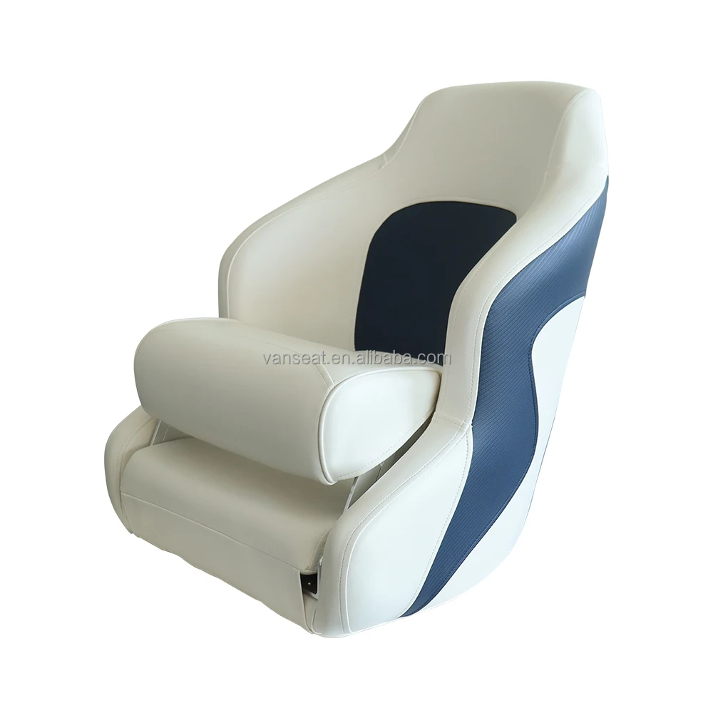 

Customized Top Quality Marine Racing Seats Blue White Boat Bucket Seat with Flip up Bolster Luxury Bass Captain Seat for Fishing