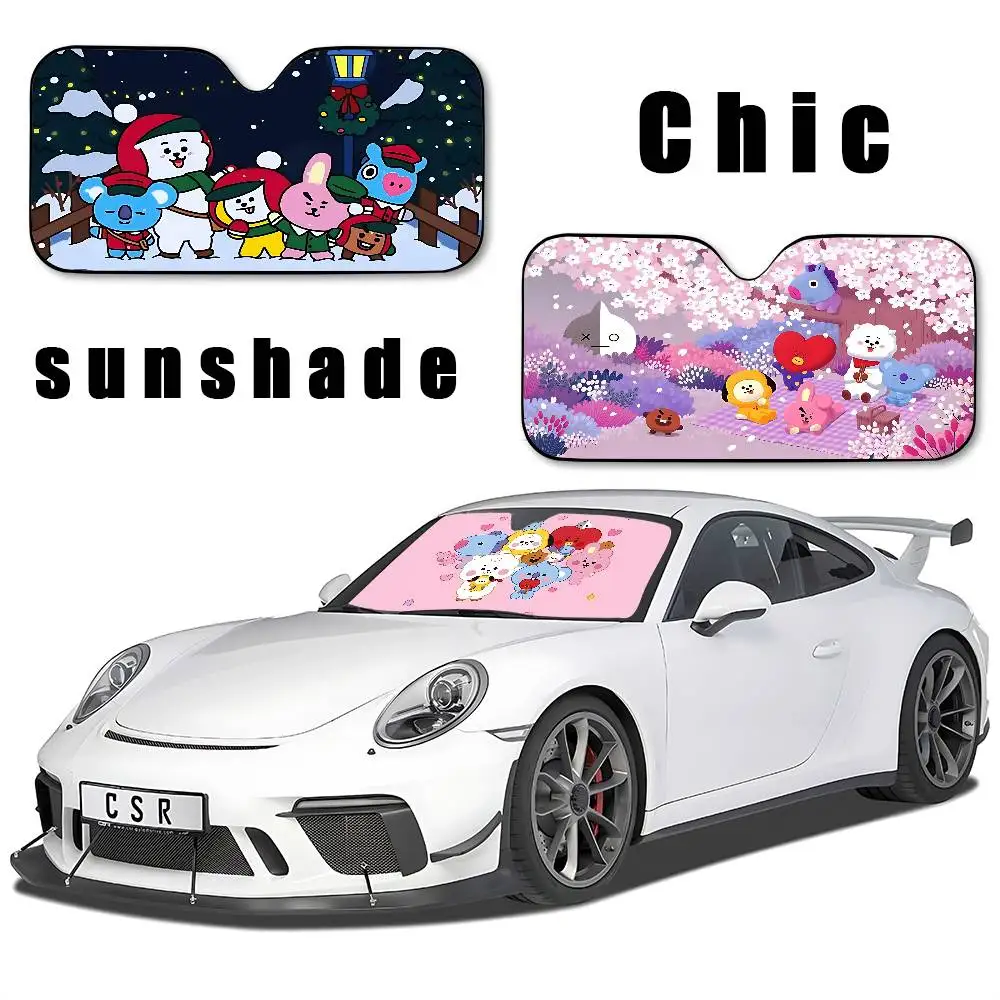 Cute Cartoon-A-bt-21S Kawaii Stylish And Trendy Windshield Sunshade, Car Windshield Cover, Car Sunshade Curtain Sun Protection