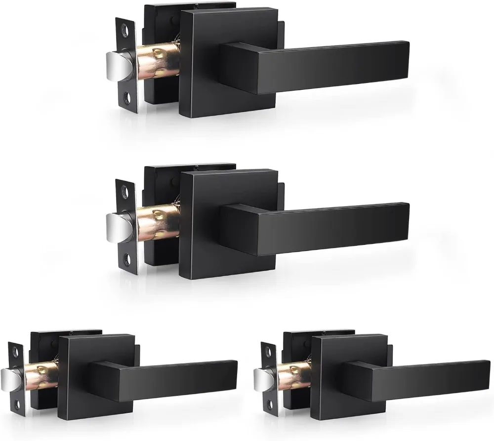 

Probrico 4 Pack| Square Passage Levers Matt Black Hall and Closet Door Handles, Heavy Duty Interior Keyless Non-Locking Levers