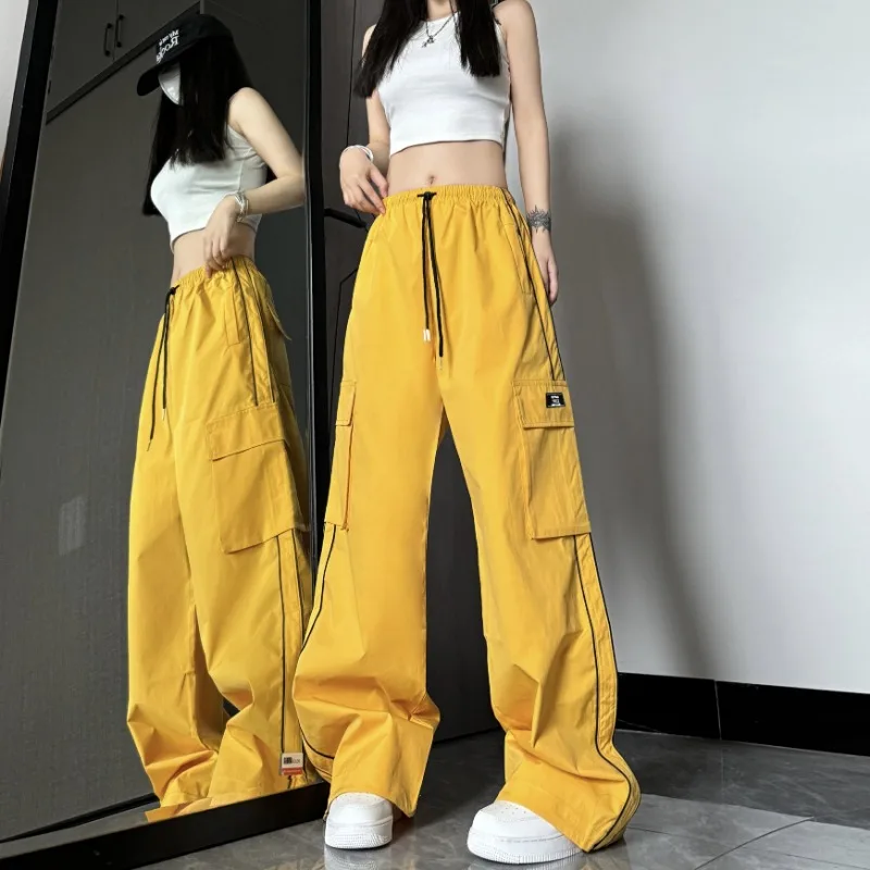 Cargo Pants Women Summer New Loose Hip Hop Straight Leg Full Length Solid Color Casual High Street Versatile Trousers Female