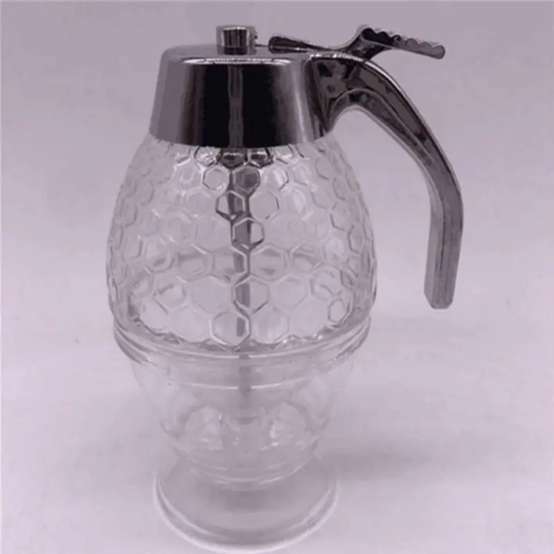 ABXF-3X Honey Dispenser,No Drip Syrup Sugar Container With Stand,Beautiful Honey Comb Shaped Honey Pot,Syrup Sugar Container