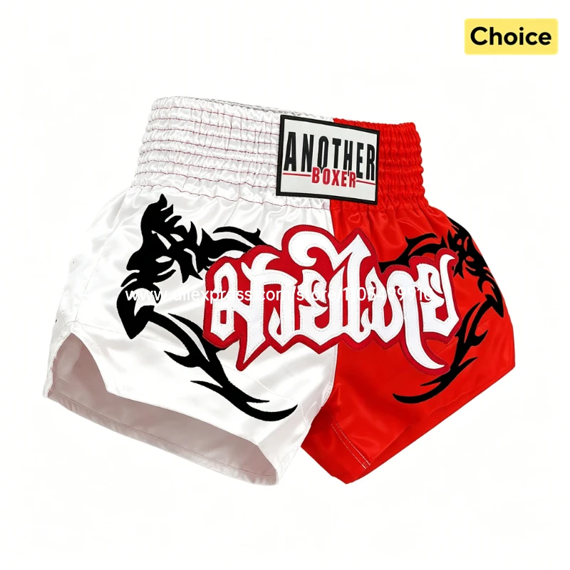 Muay Thai Fight Shorts White Red Men Women Kids Satin Boxing Trunks Lightweight BJJ MMA Sparring Training Competition Sportswear