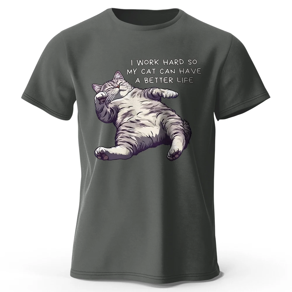 Kawaii Cat Lover bedrucktes T-Shirt aus 100 % Baumwolle, weiches und atmungsaktives Rundhals-Kurzarm-T-Shirt, süßer und verspielter Unisex-Stil