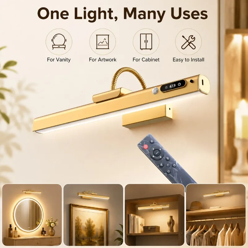 

New Portable Gold Black 7800mA Rechargeable Wireless Human Sensing Touch Makeup Light Painting Light Mirror Front Light