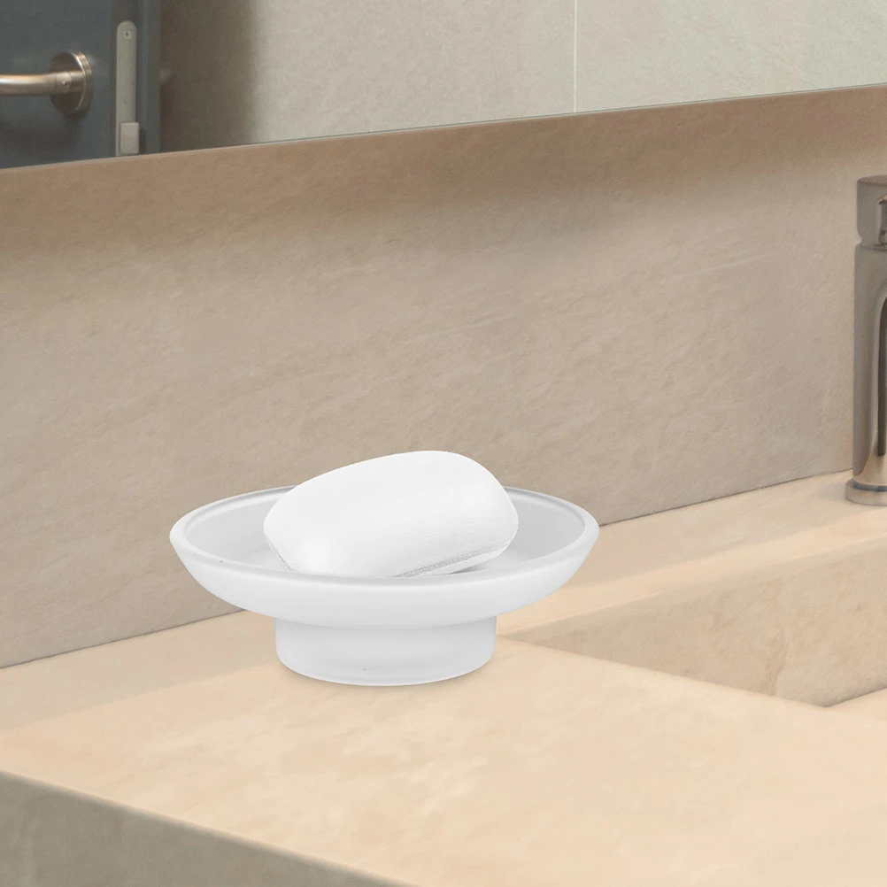 

Clear Glass Dish Transparent Round Soap Holder For Bathroom Sink Kitchen Nonslip Easy Clean Versatile Glass Soap Container Stand