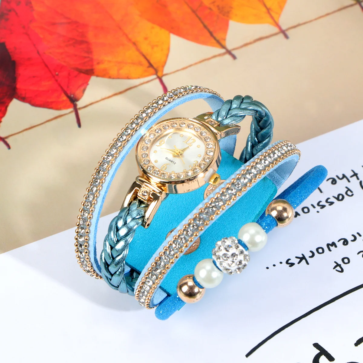 

Rhinestone Women Watch Black Braided Wrist Chain Fashion Quartz Watch Precise Timekeeping Unique Wrist Decoration