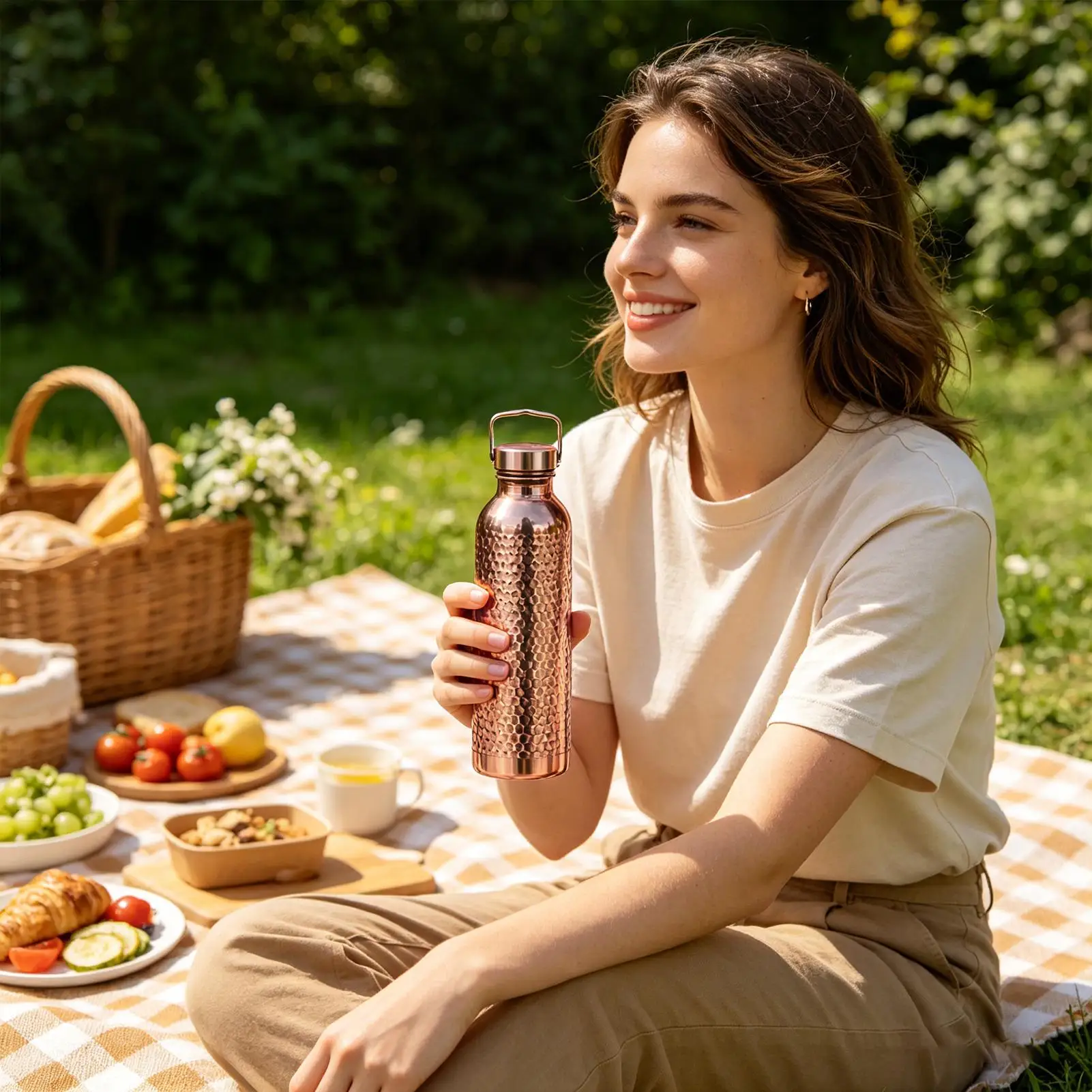 800ml Pure Copper Insulated Stainless Steel Water Bottle