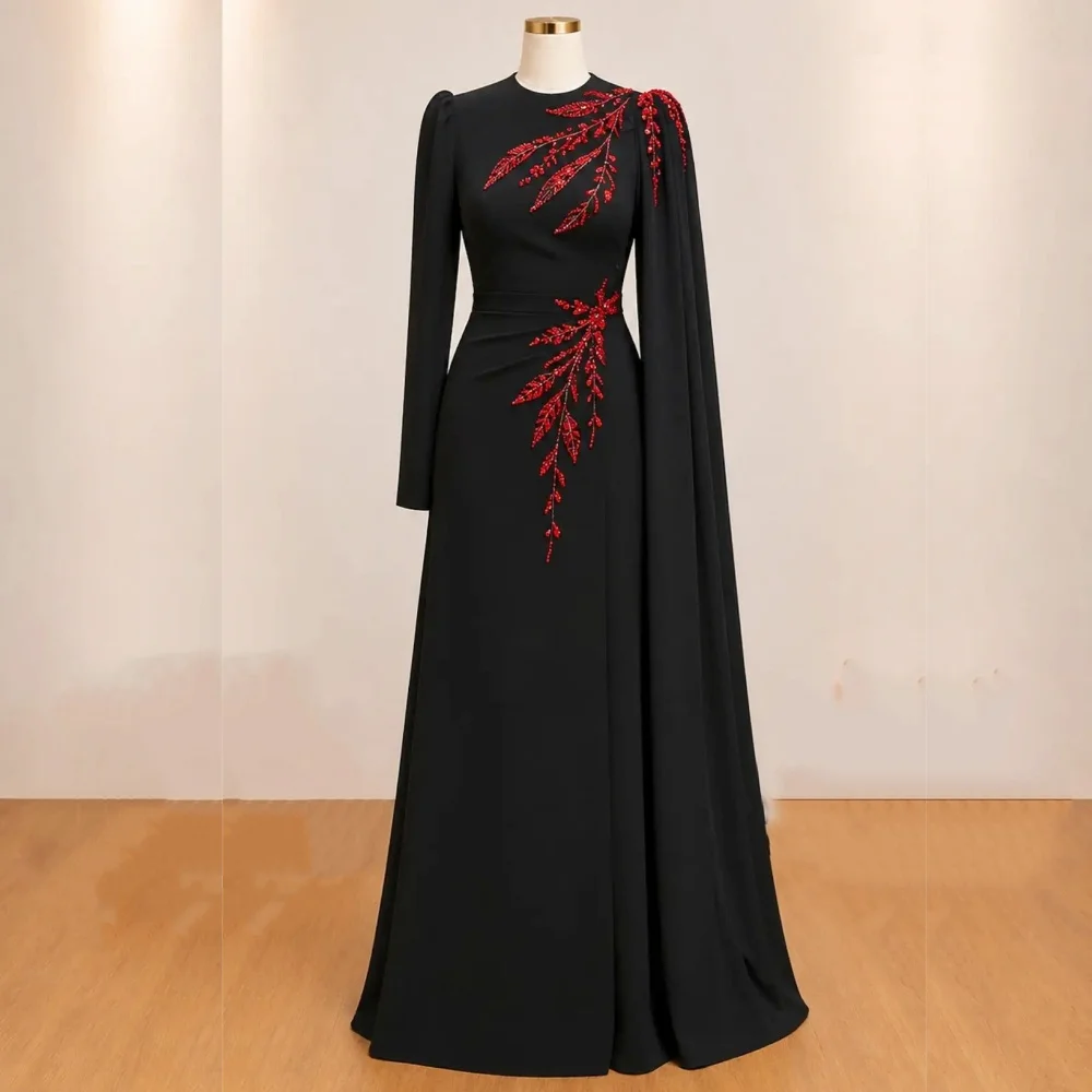Maßgeschneidertes Abendkleid mit Langen Ärmeln für Bankette Perlenbesetztes Glitzer-Langes Kleid Hochzeitsparty-Kleid Elegantes Formelles Kleid