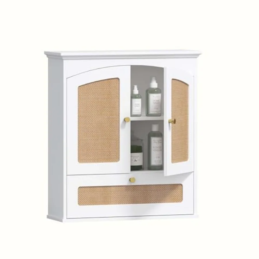 

Bathroom Cabinet Wall Mount Boho Medicine Cabinet for Bathroom Over The Toilet Storage Cabinet with Rattan Doors and Tilt-Out C