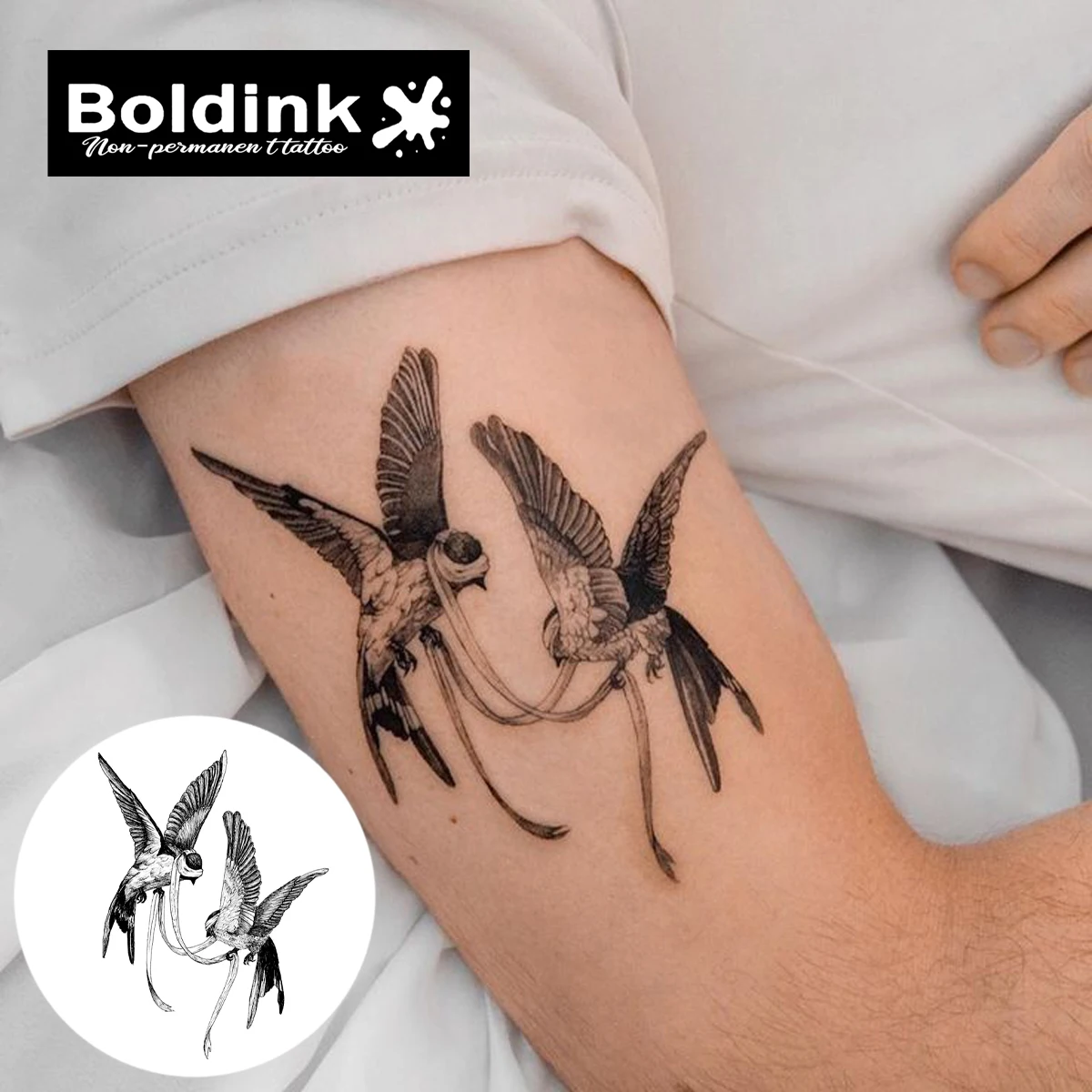 Two Flying Swallows Temporary Tattoo,Lasts To 15 Days New Technology Magic Waterproof Semi Permanent Sticker.