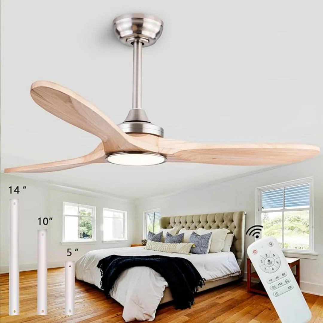 42 52 60 inch Wood Ceiling Fan With Lights Remote Control Quiet DC Motor Large Ceiling Fan Ventiladores De Techofor Livingroom