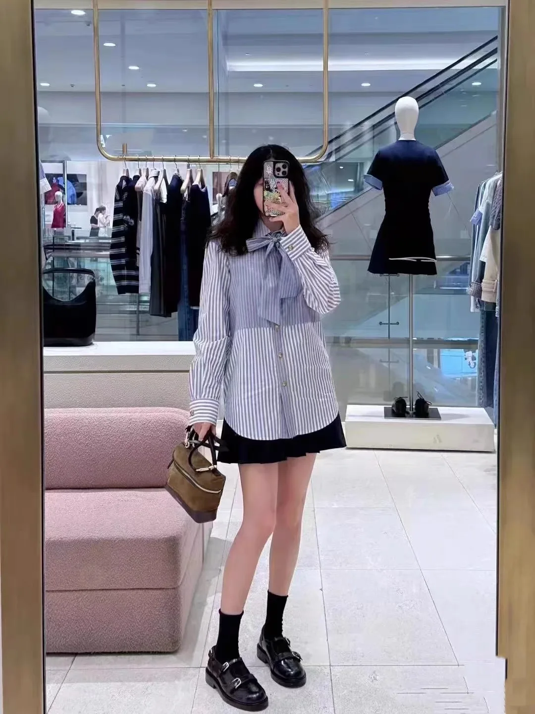 M Home أوائل الخريف 2025 كلية Sle مخطط المرقعة زر واحد طويل Sve فضفاض التخسيس الأعلى للنساء #5