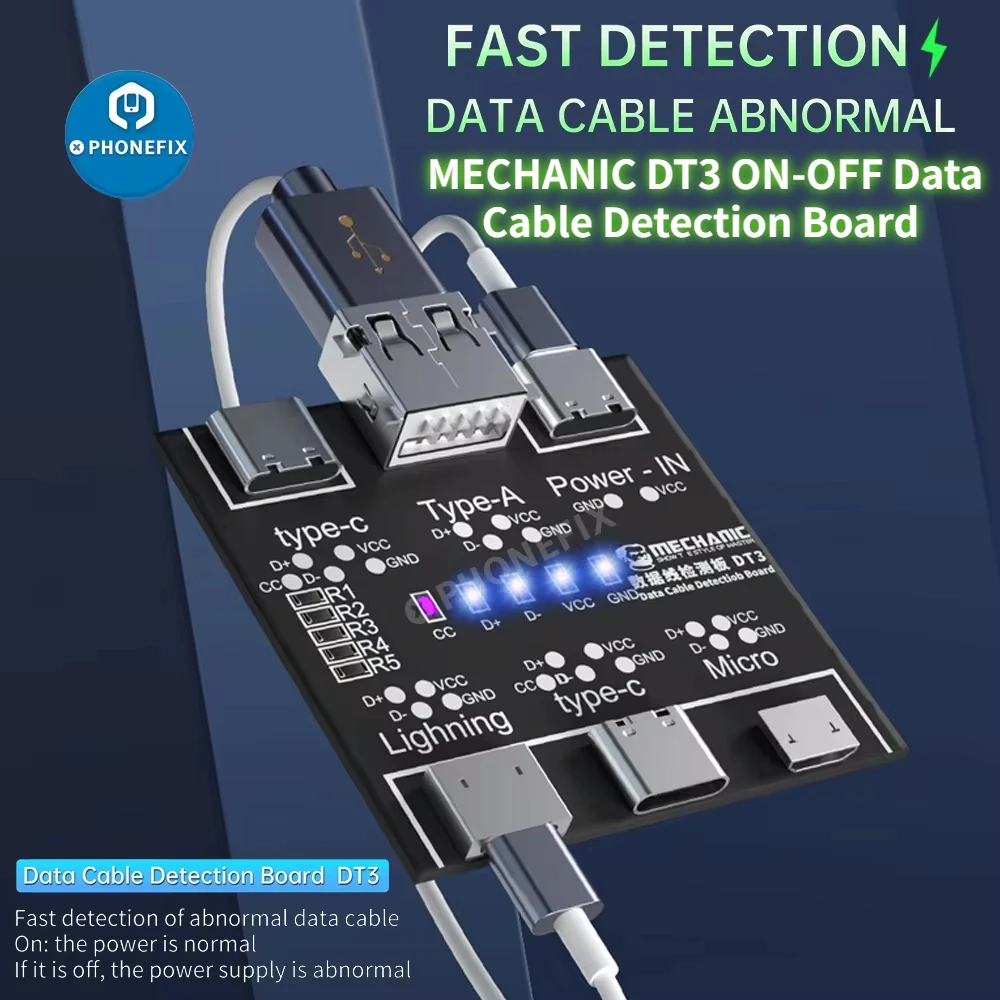 MECHANIC DT3 ON-OFF Short Circuit Data Cable Detec Board For iPhone Lightning Micro Type-C Data Switching Function Tester tool