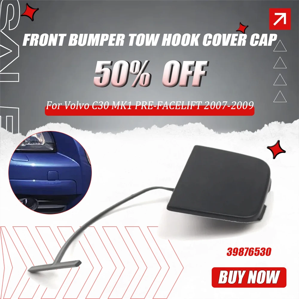 Black Front Bumper Tow Hook Cover Cap for Volvo C30 MK1 PRE-FACELIFT 2007-2009 High Quality Automobiles Exterior Parts 39876530