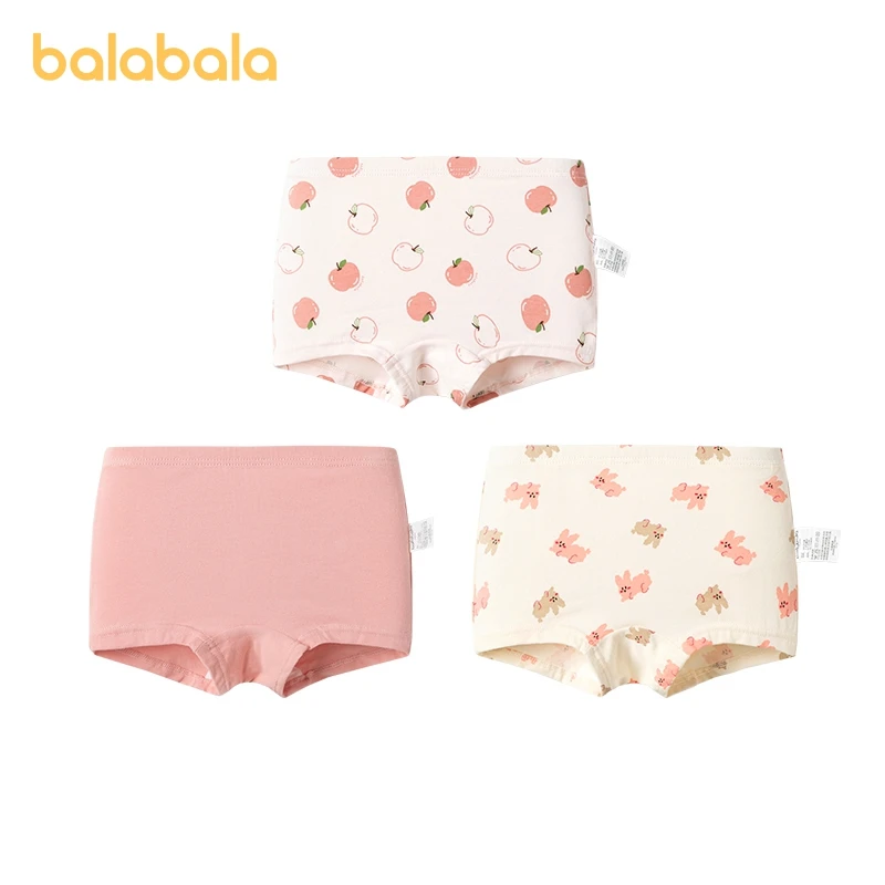 Balabala Underwear Girls Cotton Square-Cut Boxer Briefs Triangular Shorts Non-Pinch No Wedgie Pack of Three with Square Corners