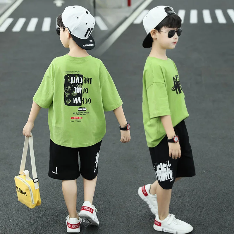 New Boy Summer Quick dry Suit Children Streetwear Short Sleeve TShirt + Shorts Two piece Sports Set Loose Outfits