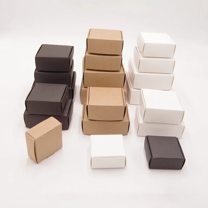 50pcs Mutli Size Paper Gifts Boxes Square Kraft Packaging Box Brown Cardboard Handmade Soap Baking Biscuit Wrapper Wedding Favor