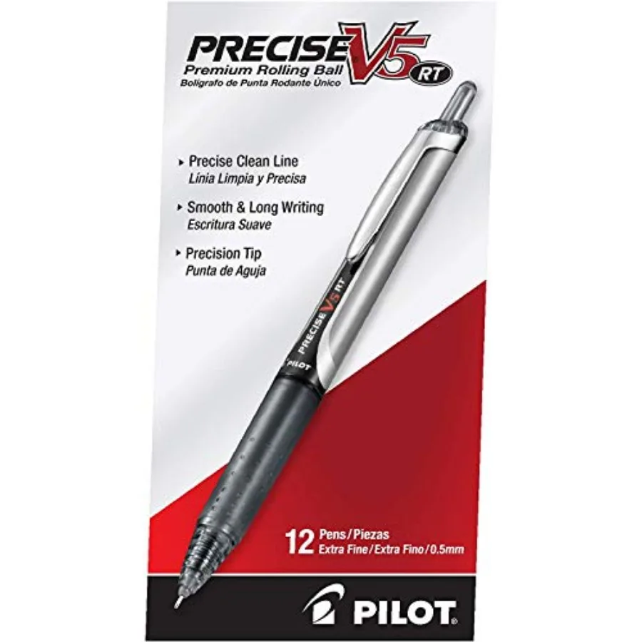 

Precise V5 RT Refillable and Retractable Rollerball Pens, Extra Fine Point Pens 0.5 mm, Black, Pack of 12 - Ideal for School, J