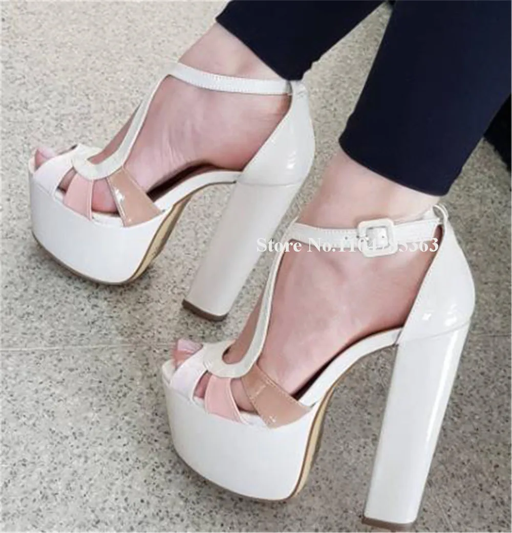 

Белые, бежевые босоножки на массивном каблуке с перекрестными ремешками в стиле пэчворк, с открытым носком, из лакированной кожи, на высокой платформе, на толстом каблуке, для вечеринок