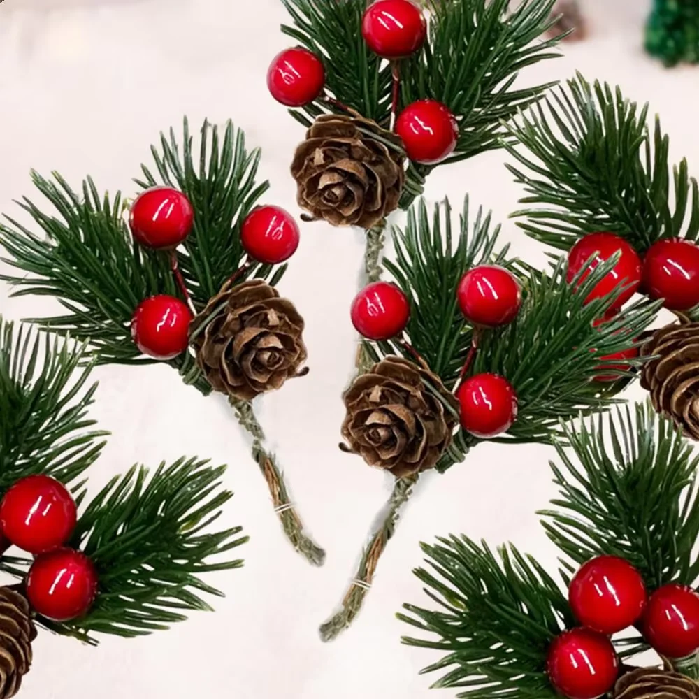 Weihnachtsdekorationen, 10 Stück, weihnachtliche Tannenzapfen, künstliche rote Beeren, künstliche Tannenzapfen für Blumenkränze, Weihnachtsgeschenke, Dekorationen – Detail 2