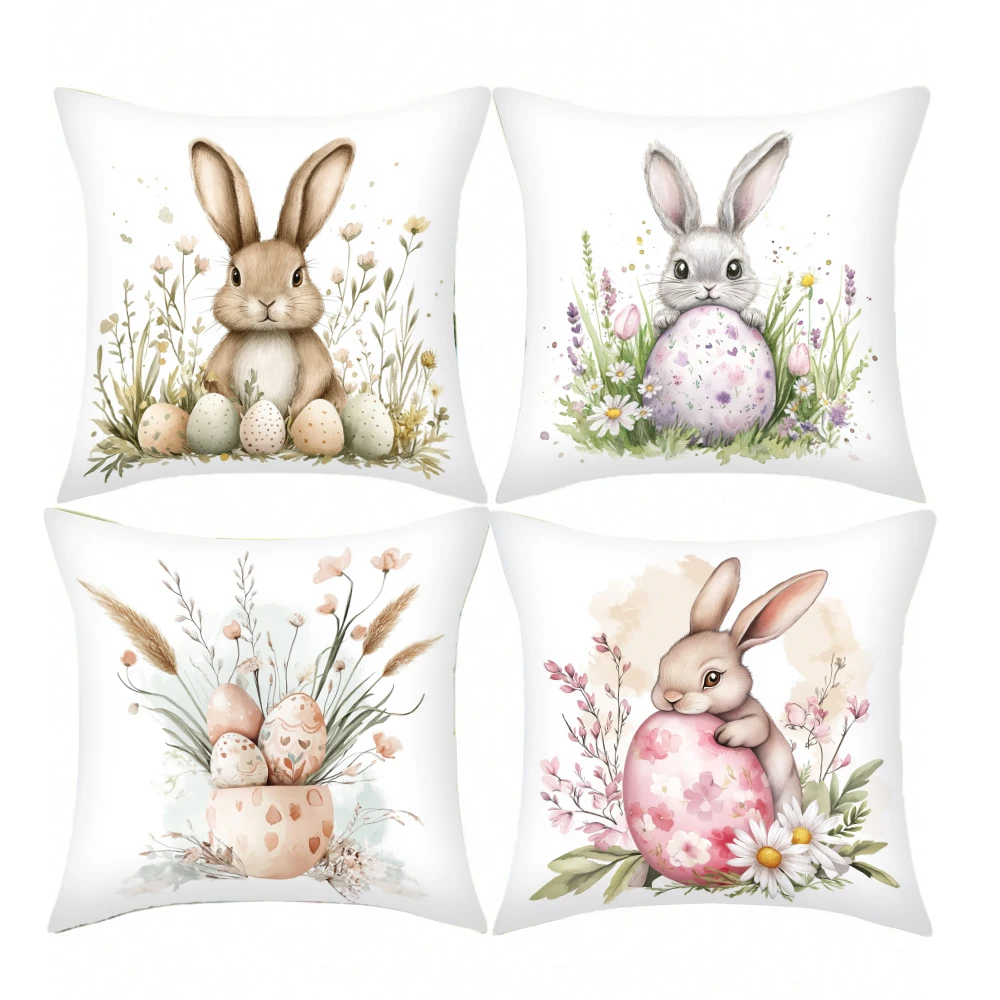 Fresh Easter Bunny Egg Pattern Home Decor Pillowcase Living Room Sofa Polyester Cushion Cover with Zipper