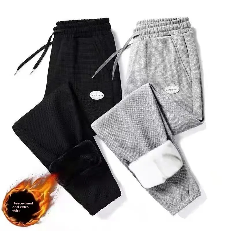 

Men's Fce Lined Loose Fit Thiened Autumn Winter Casual Pants Korean Sle 9 Length Sports Trousers Faionable Loose Cuffed