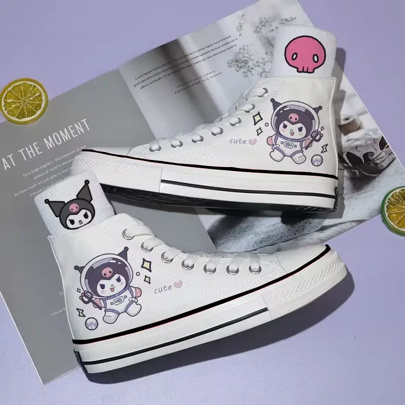 Sanrio Kawaii Kuromi Canvas Shoes Anime Cartoon Sweet Fashion Exquisite Versatile Leisure Students Girls Black High-top Sneakers