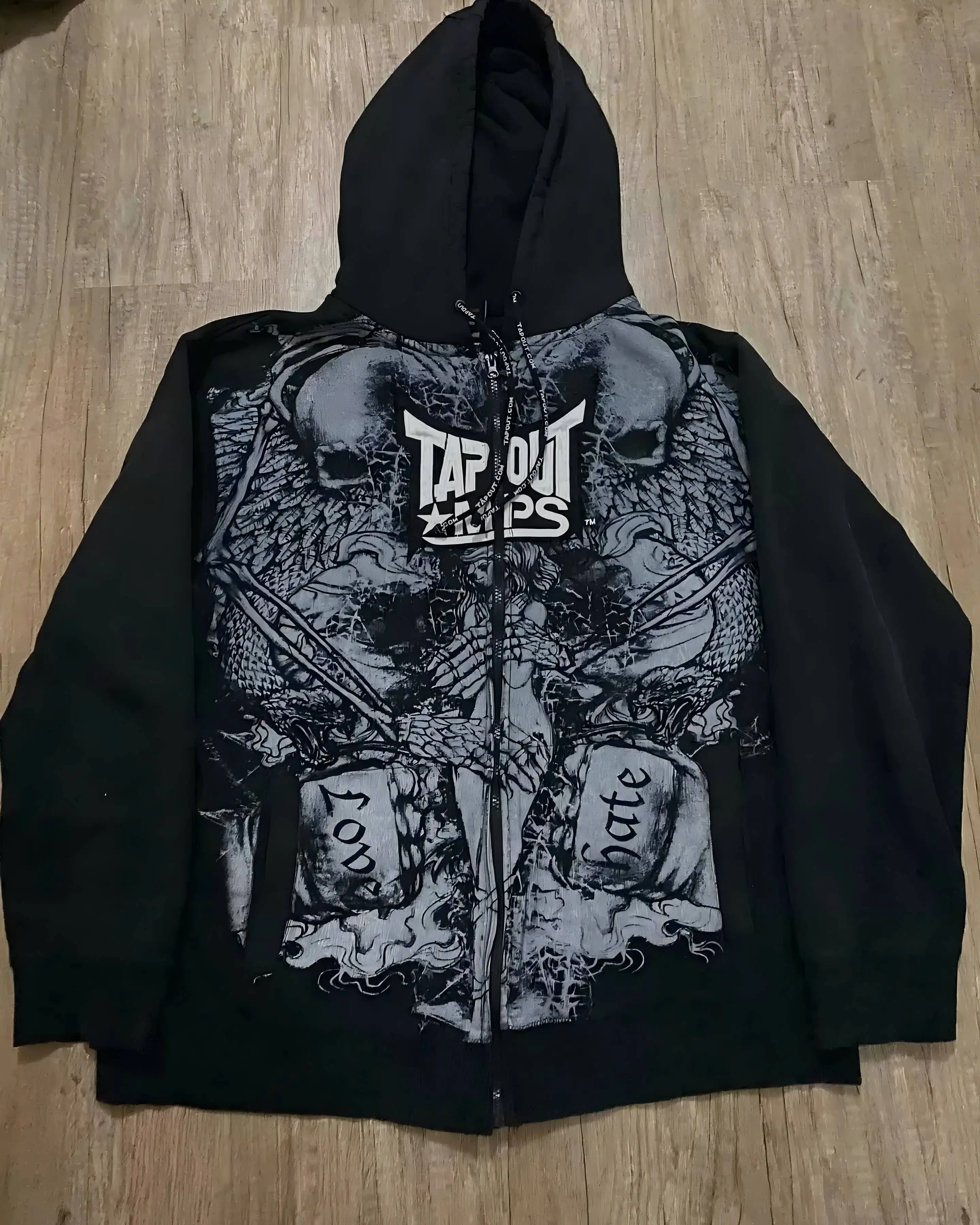 

Retro Graphic Print Tapout Zipper Hoodie Sweatshirt Women Mens Hip Hop Letter Streetwear Oversized Hoodie Jacket Y2K Clothes