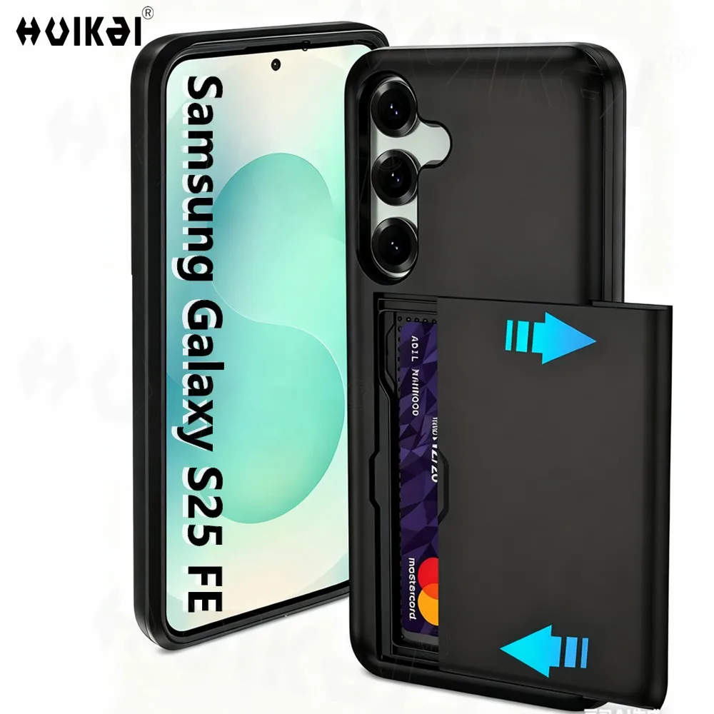 حافظة لهاتف سامسونج جالاكسي S25 FE S25 Edge S25 Ultra S24 A17 A56 A36 مقاومة للصدمات وحامل بطاقات مخفي صلب أغطية بطاقات الشريحة