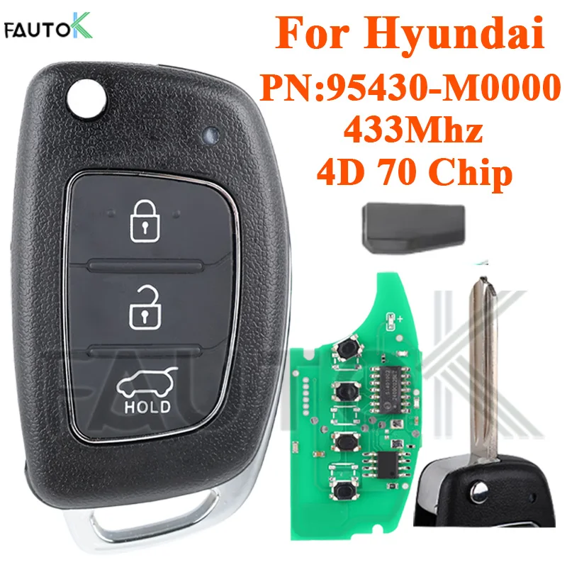 Smart Car Key Fit For Hyundai Creta 2016 Part number 95430-M0000 3 Buttons Flip Folding Control Remote Auto Key 433Mhz 4D70Chip