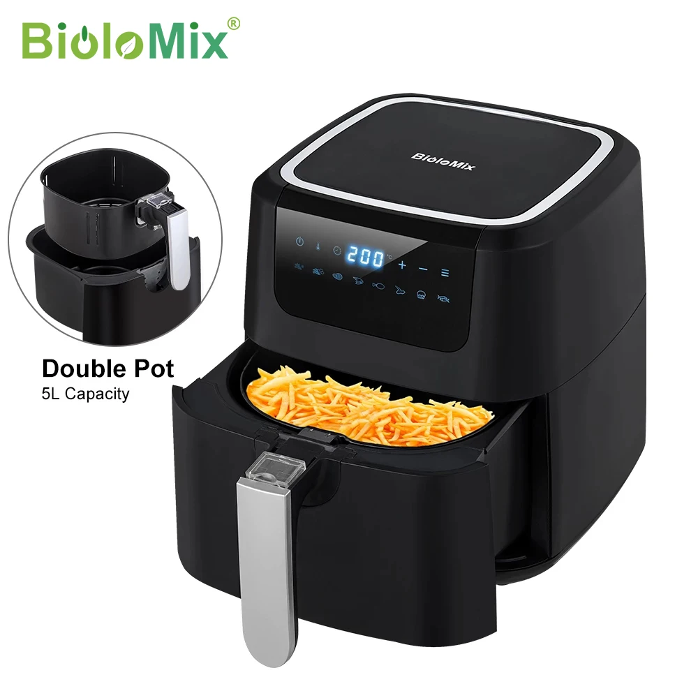 BioloMix 5L 1400W Digital Air Fryer Hot Oven Cooker Nonstick Basket 8 Presets LED Touchscreen Oilless Deep Fryer BPA & PFOA FREE