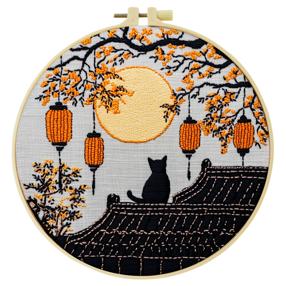 1 Stück 20X20CM/15X15CM 7,87/6,3 Zoll „Die Katze auf der Dachtraufe“ Stickerei-Starter-Kit DIY-Kit DIY-Stickerei-Kit Handarbeiten – Detail 3