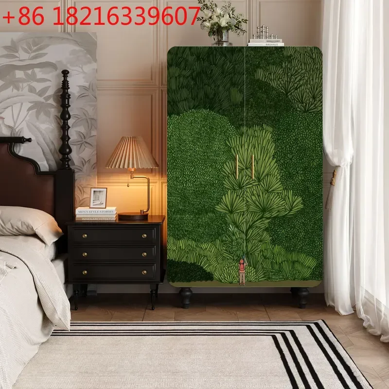 YAORetro Wardrobe Large Capacity Storage Hanging Clothes Cabinet Free Installation Solid Wood Painted Storage Locker