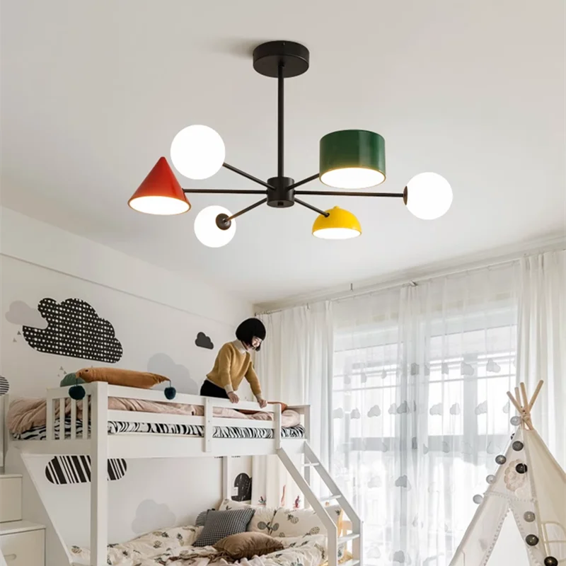 Colorful chandelier Macaron geometric Lamps Restaurant Hanging Lamps Lustre Children\'s Room Light kitchen island nursery light