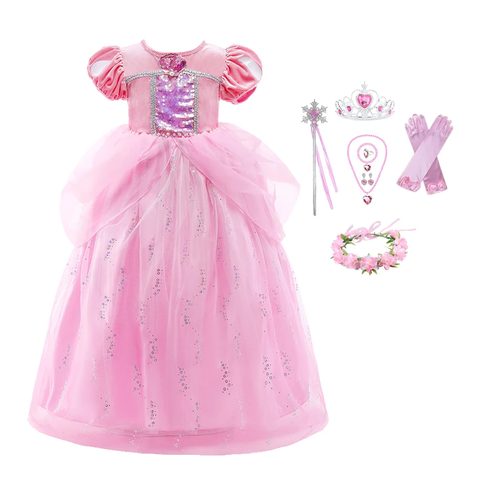 Disfraz de princesa Ariel para niñas, traje de Cosplay de La Sirenita, color rosa, de fantasía para cumpleaños