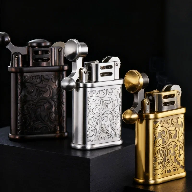 New Metal Retro Relief Lighter Mini Grinding Wheel Windproof Outdoor Portable Cigarette Accessory Classic Lighter Men's Gift