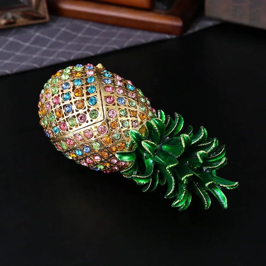 Pineapple Hinged Trinket Box Hand-Painted Enamel Fruit Pineapple Jewelry Box for Home Kitchen Office for Women