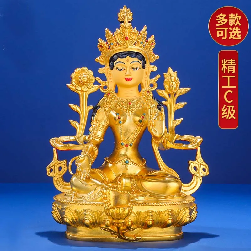 Nepal good quality golden COPPER Buddha statue Jambhala fortune Amitayus Guan yin Tara goddess safety luck