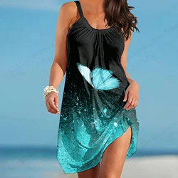 New Summer Colorful Butterfly Sleeveless Strap Beach Dress For Women Sexy bohemia Mini Dress Sleeveless Party Evening Dresses