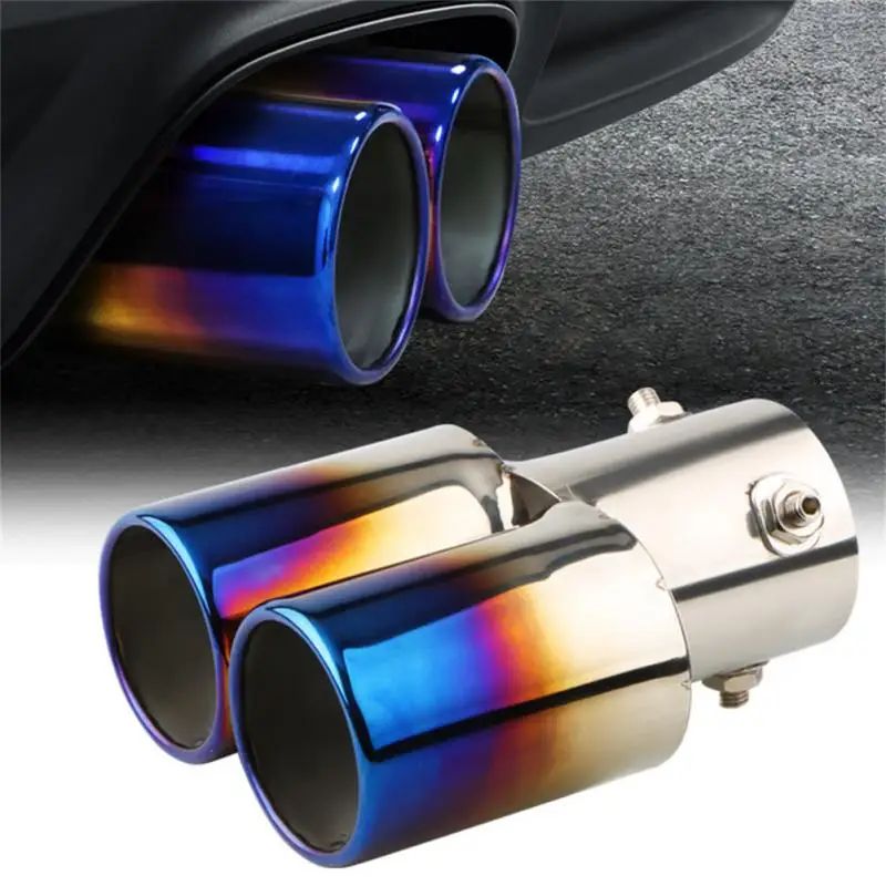 Automobile Tail Dual Outlet Exhaust Tip Stainless Steel Slant Rolled Edge Auto Muffler Modified Universal Car Exterior Supplies