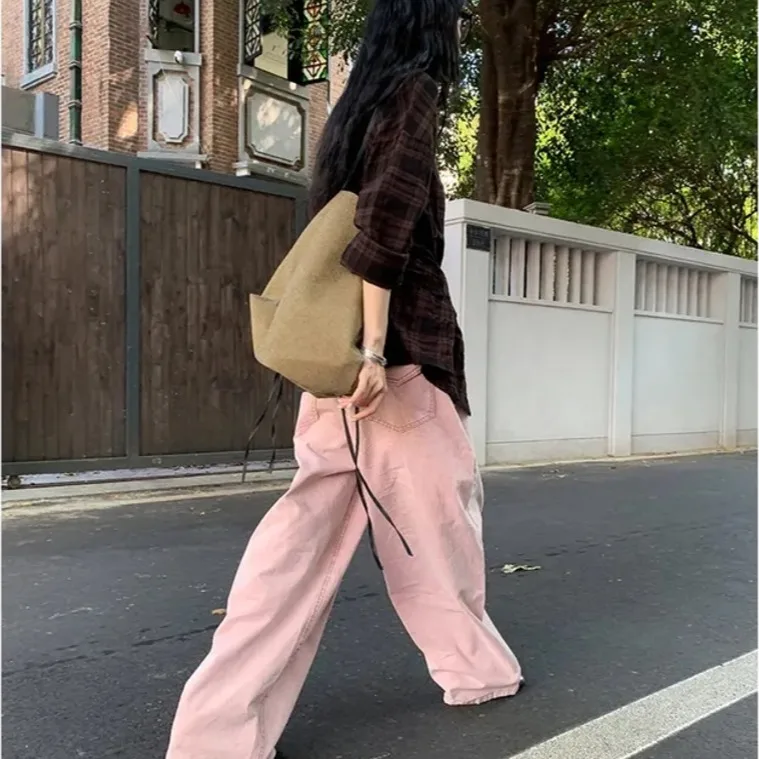 High Waist Loose Fit Wide Leg Jeans Women's Korean Style Chic Heart Back Pocket Long Pants Casual Washed Denim Casual Jeans