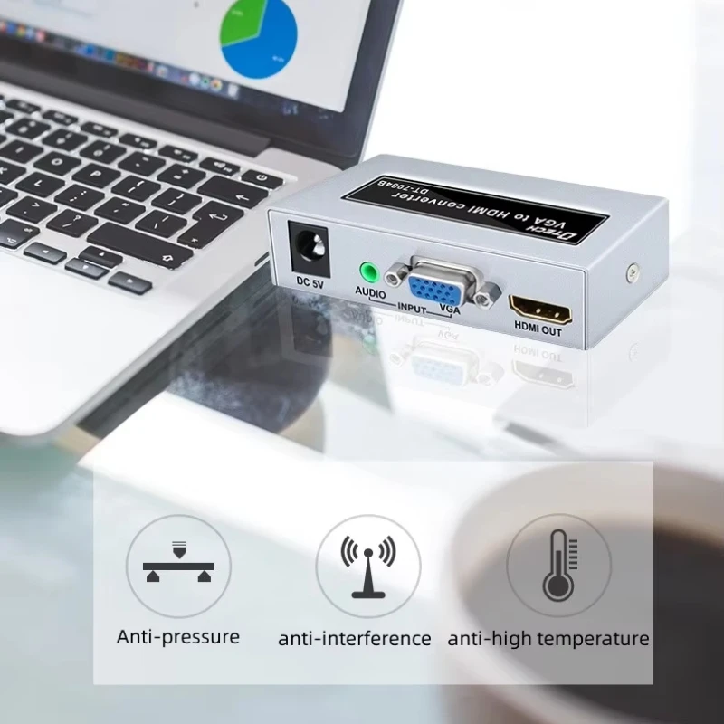 DTECH VGA Adapter 1080p HD Video Transmission Female VGA to HDMI Converter with 3.5mm Audio Port