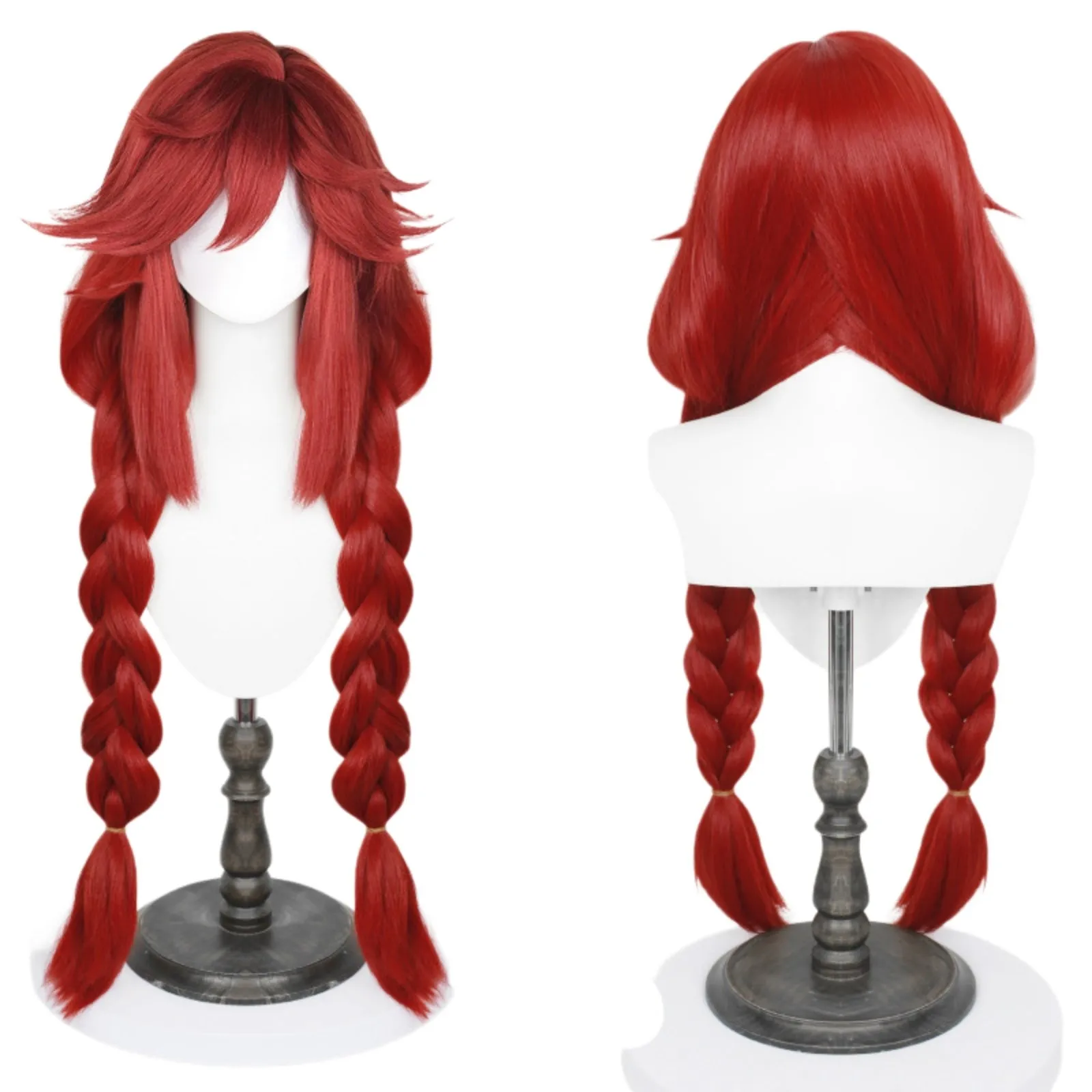 Riyou Cosplay Wig Anime Girl Red Long Double Braided Styled Resistant Synthetic Hair Wig For Halloween Party Comic Con