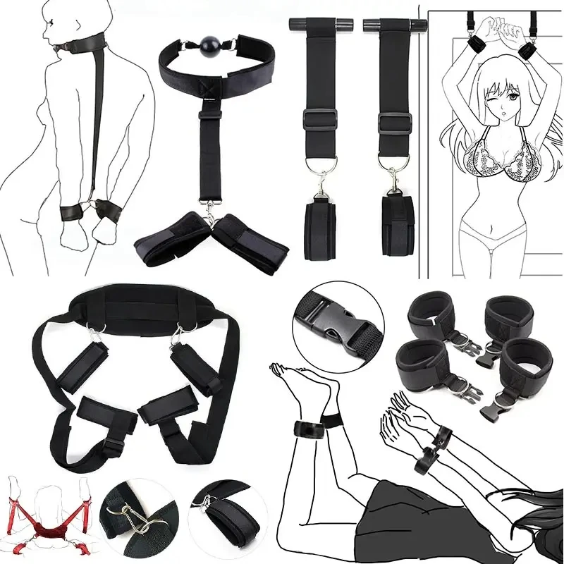 Bdsm Bondage Set Zurückhaltung Erwachsene Spiel Handschellen Hals Kragen Handgelenk Mund Gag Strap Fetisch SM Sex Spielzeug Für Frau Paare Kein Vibrator