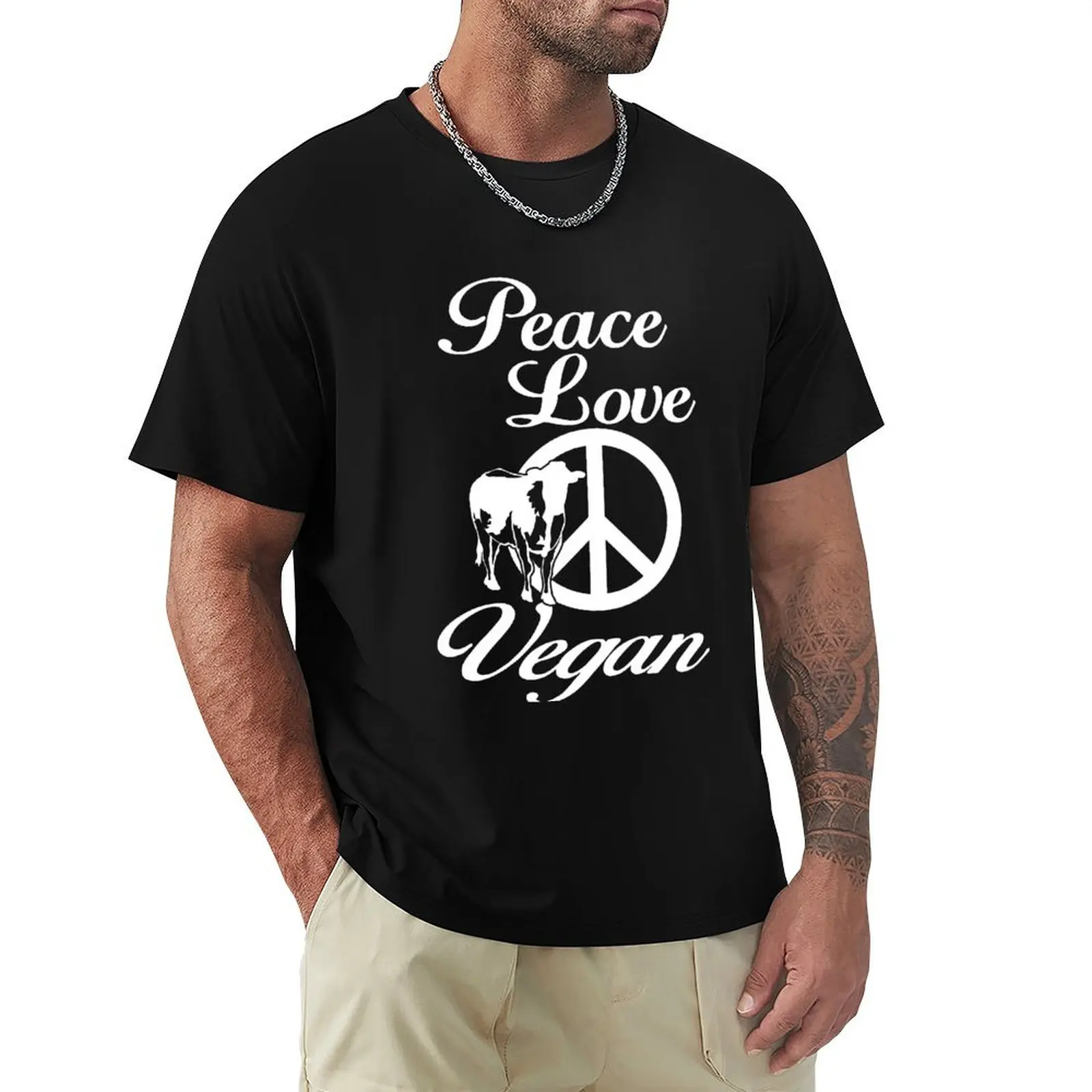 

Peace Love Vegan T-Shirt Clothing fashion shirts Anime t-shirt blue archive workout shirts for men