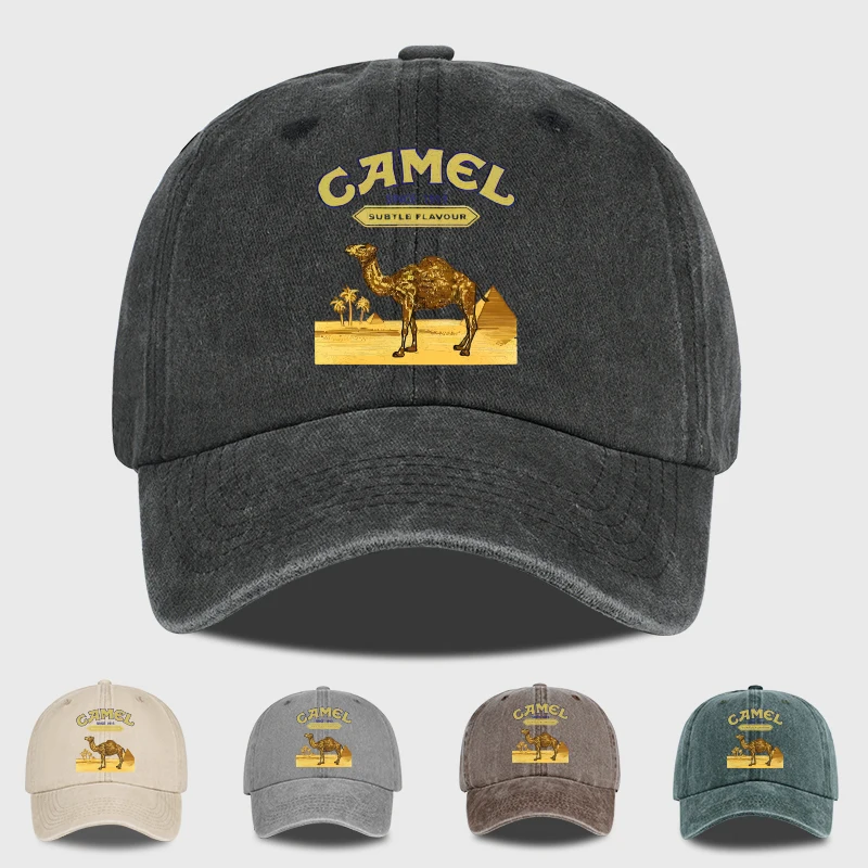 Vintage-Baseballkappe mit „Camel“-Wüstenszenen-Print – verstellbare Unisex-Vintage-Kappe für Outdoor-Wanderungen und Bergsteigen