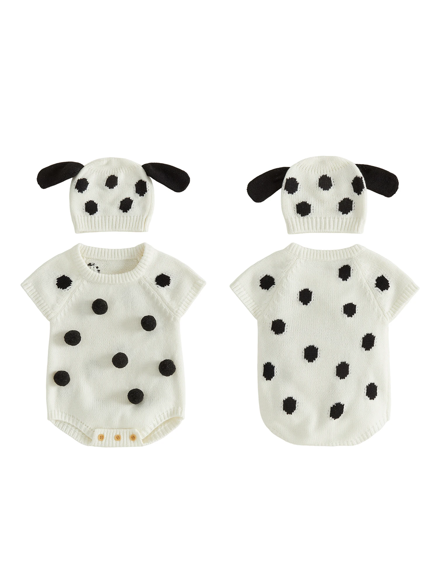 Dog Costume Short Hat Set Dog Short Sleeve Round Print Spots Spots Print Bodysuit Hat Dog Costume Short  Hat Set