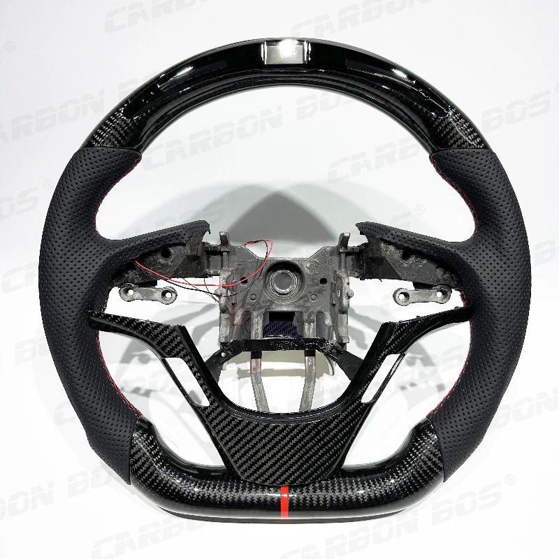

Advanced custom glossy black carbon fiber perforated leather LED sports steering wheel suitable for Hyundai Coolpad