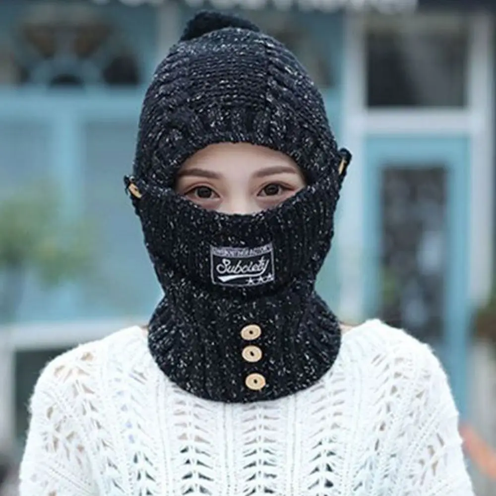 Knitted Integrated Cap Scarf Winter Thickening Warm Beanie Hat Scarf Casual Soft Ear Protection Cap Outdoor